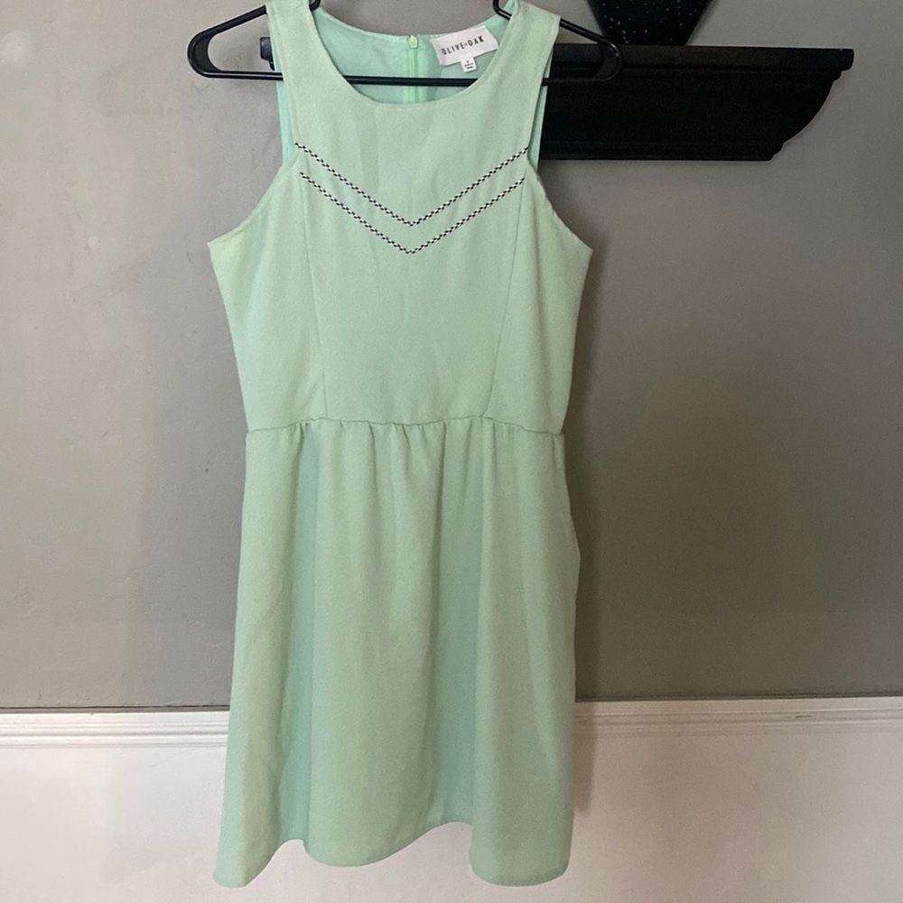 Size S Olive + Oak Mint Green Dress w Black Stitching Throughout Dress